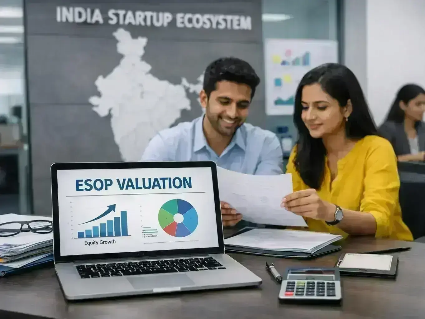 Local business owner from Ravu Kalan reviewing startup registration papers with consultant