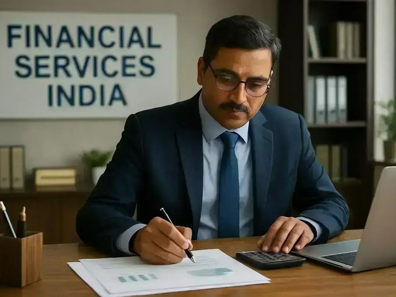 Financial expert reviewing market trends in Mhow’s service sector for startup valuation