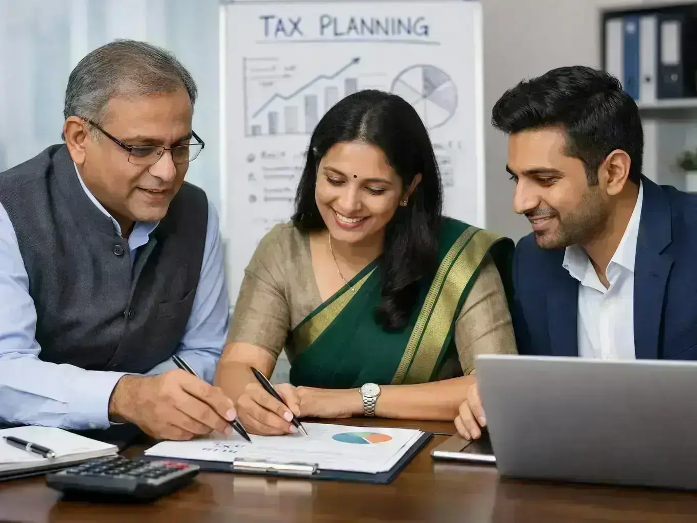 Financial expert reviewing asset valuation charts with Mhow military cantonment view