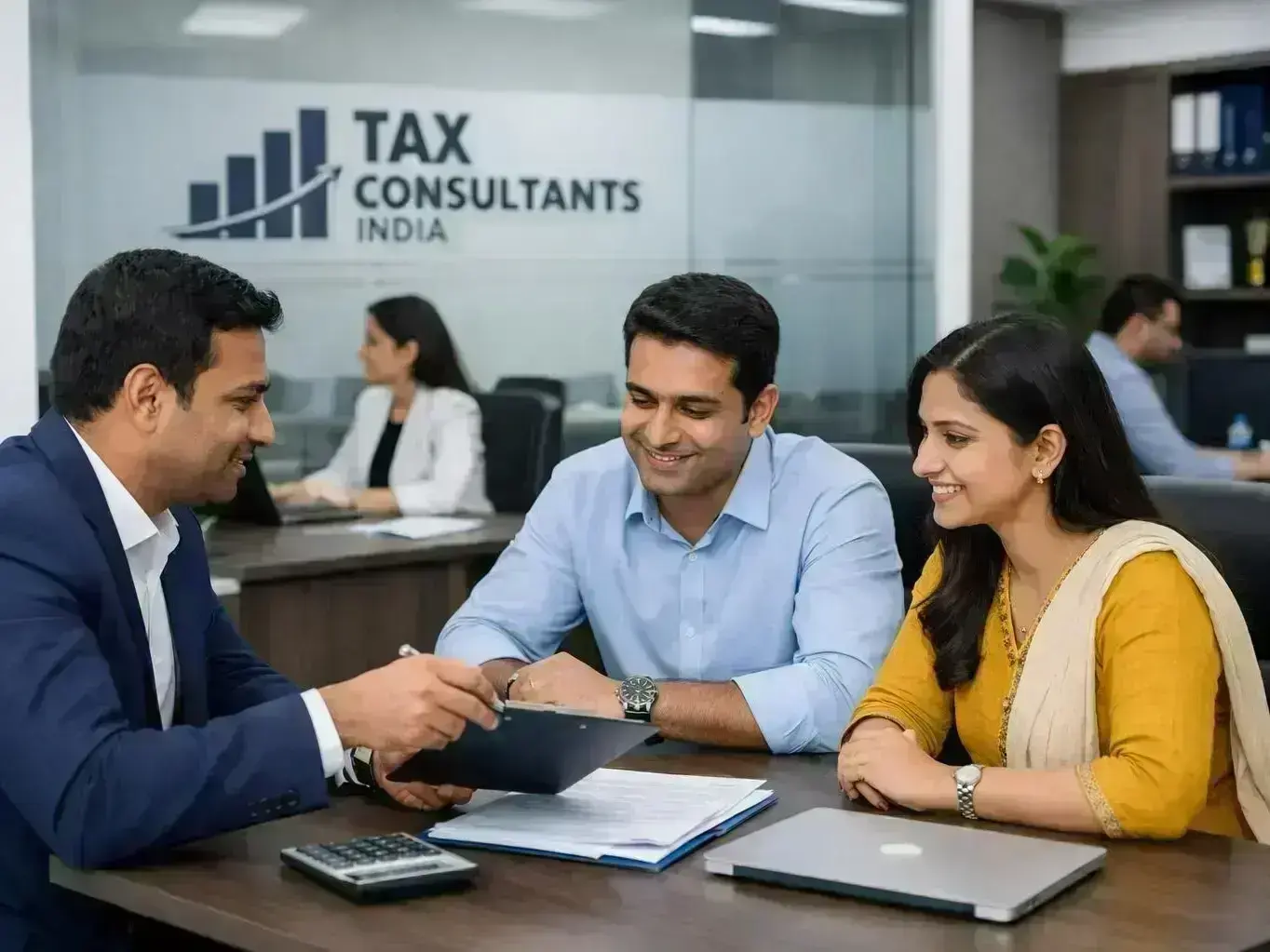 Startup founder discussing purchase price allocation with consultant in New Mhow neighborhood