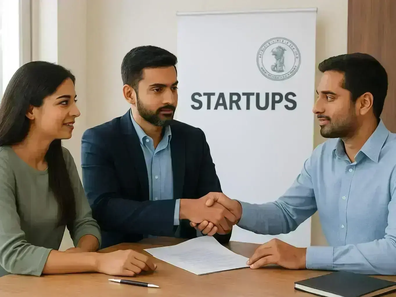 Startup consultant reviewing business valuation documents in Pithampur Industrial Area office
