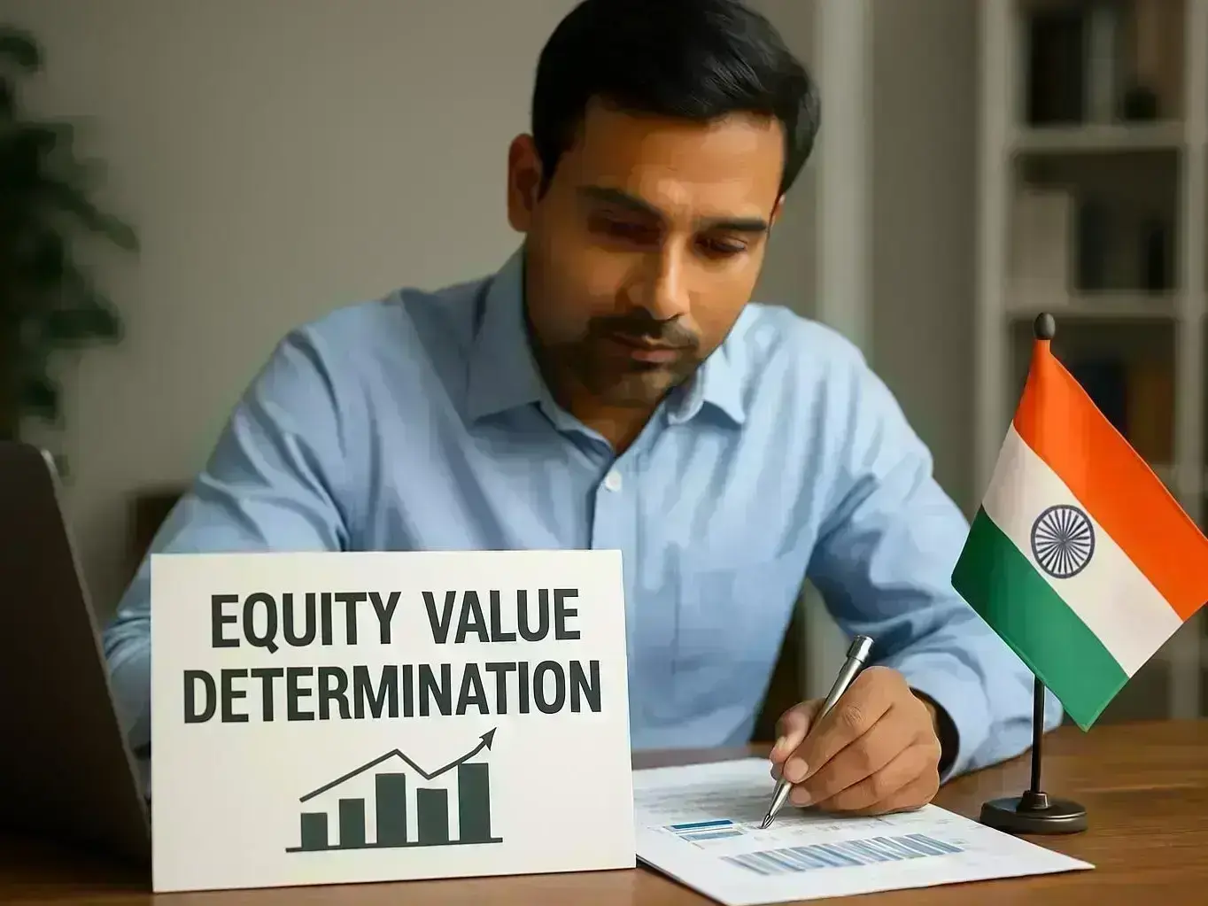 Startup consultant reviewing IBC valuation documents in Pithampur Industrial Area office