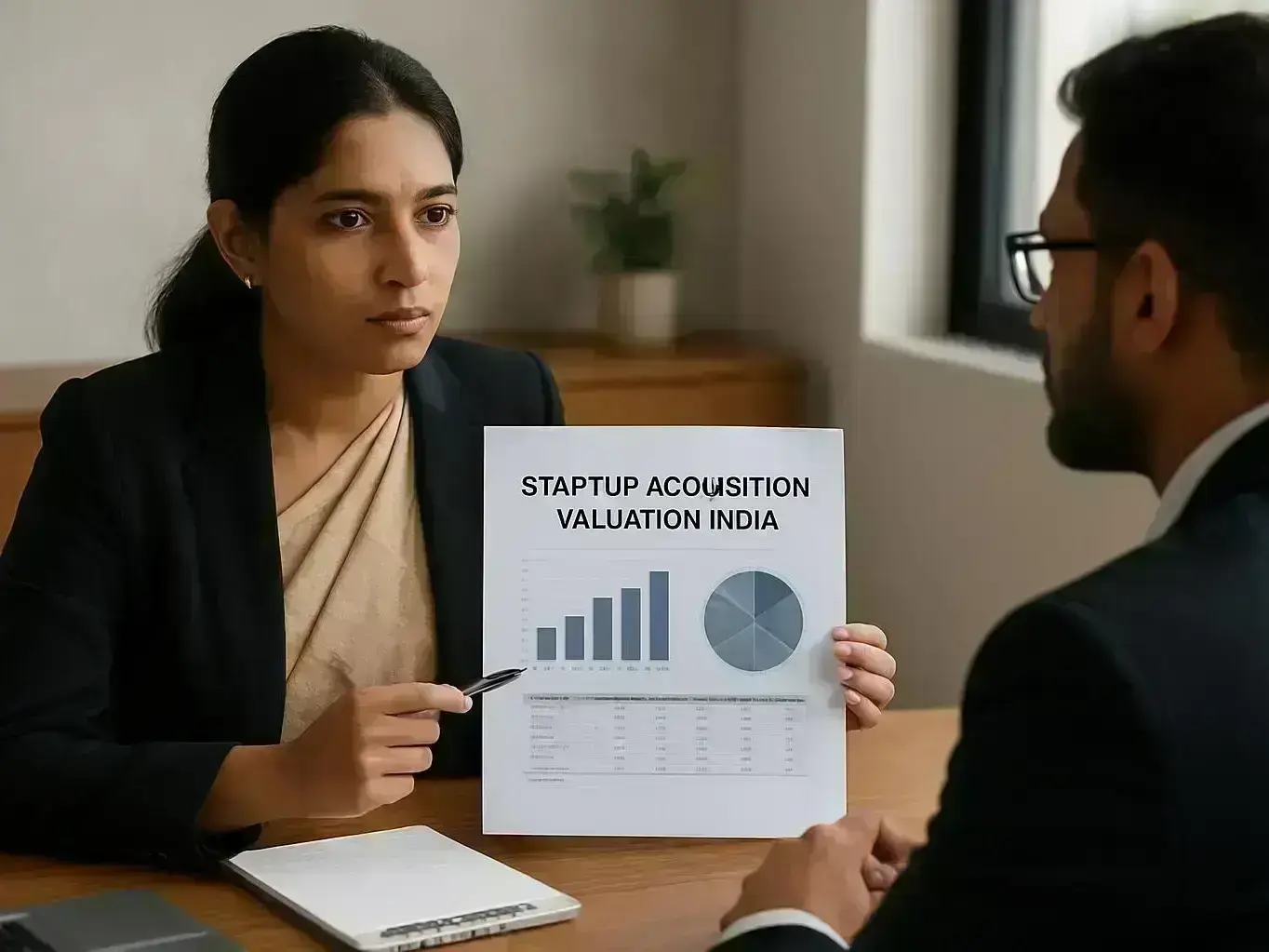 Startup consultant explaining financial projections to a Bangarda Chhota farmer entrepreneur