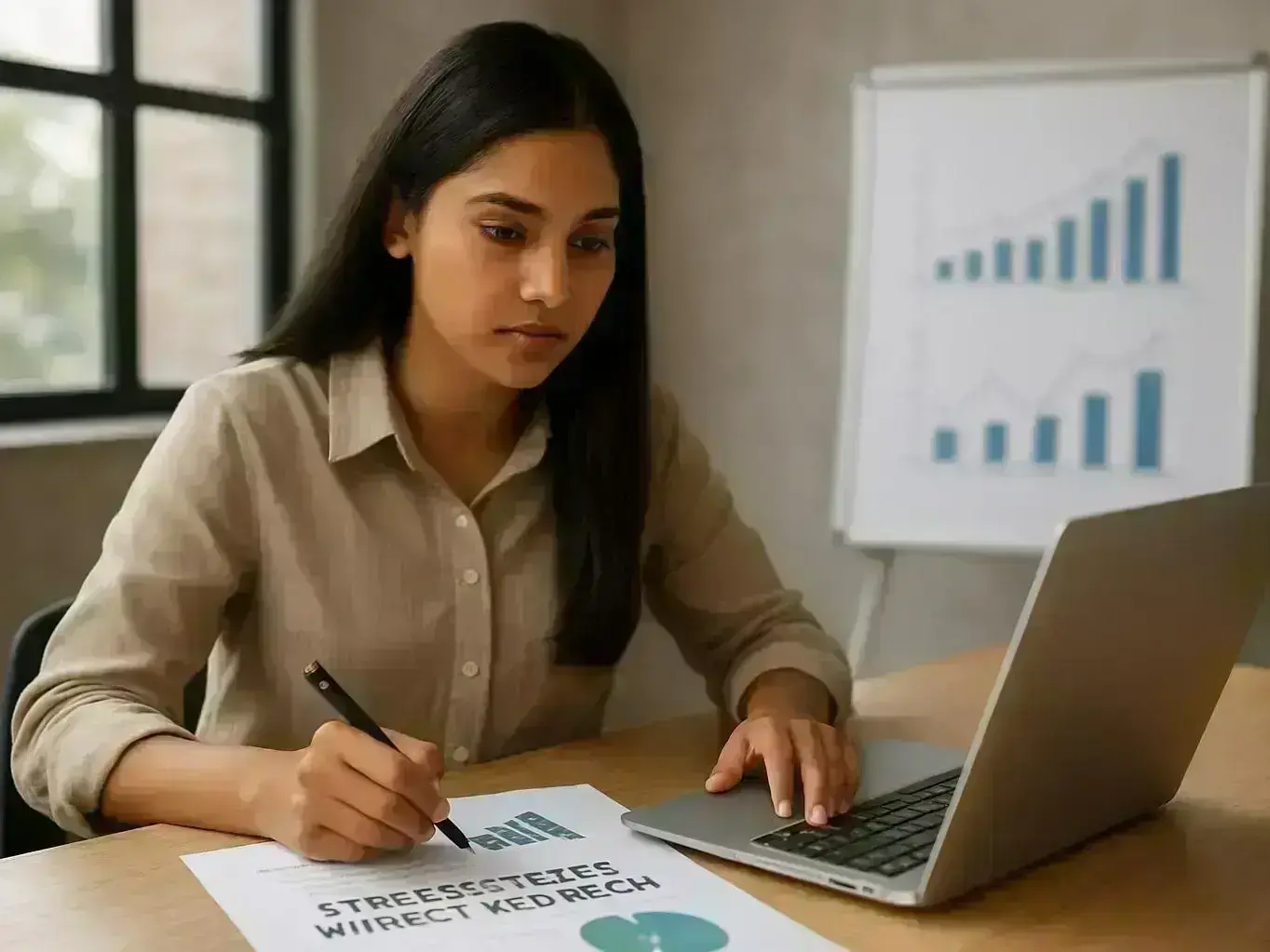 Startup consultant reviewing purchase price allocation documents in Bangarda Chhota village setting